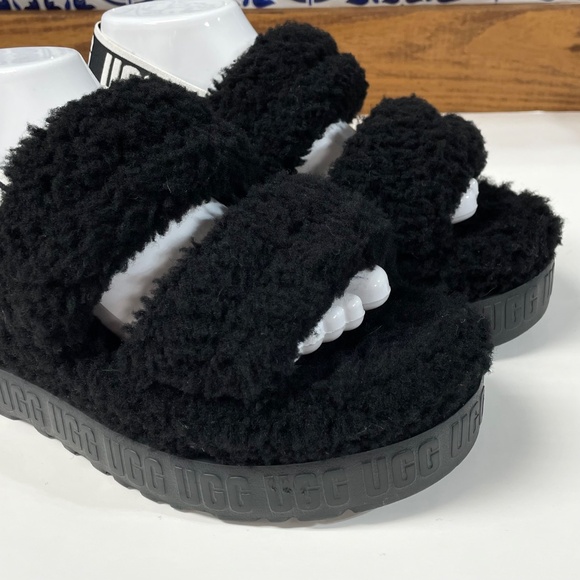 UGG Oh Fluffita Platform Slingback Slippers Black Sheepskin Size 10 - Picture 6 of 12